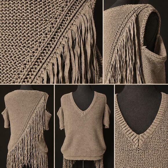BCBGMaxAzria Sweaters - Tan fringe sweater with a boho vibe